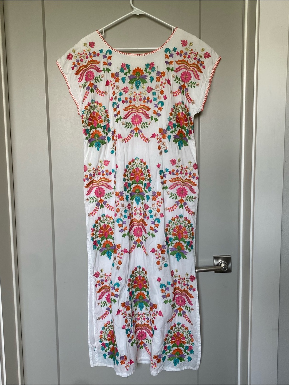 Nimo with love 100% organic cotton floral embroidered kaftan dress medium - Picture 7 of 9